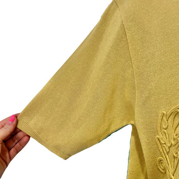 Vintage 90s Sunflower Embellished Yellow Shimmer Baby Tee Short Sleeve sz M / L - Picture 7 of 11